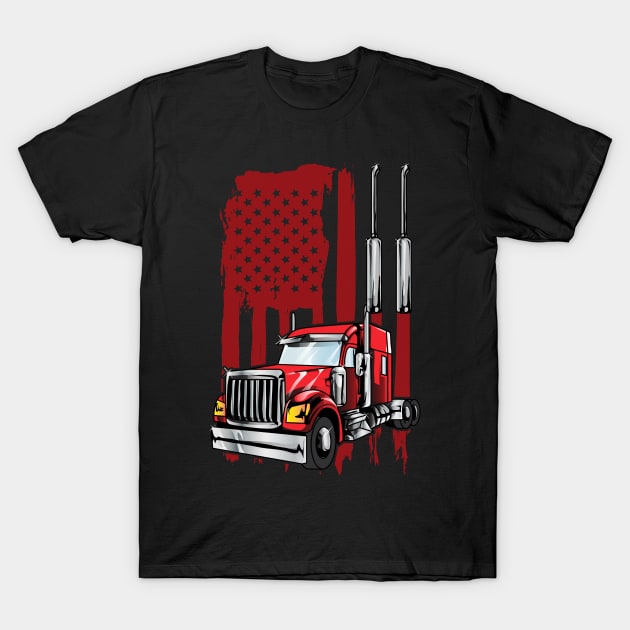 American Flag Semi Truck Driver Gifts Truck Lovers Trucker T-Shirt by Proficient Tees